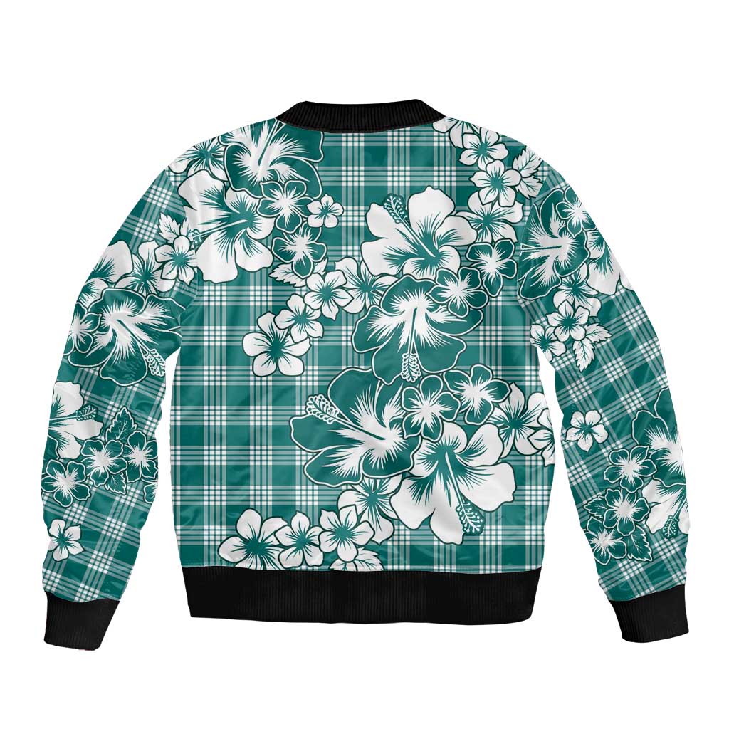 Hibiscus Pakala Aqua Teal Sleeve Zip Bomber Jacket Tropical Floral Stylized - Polynesian Pride