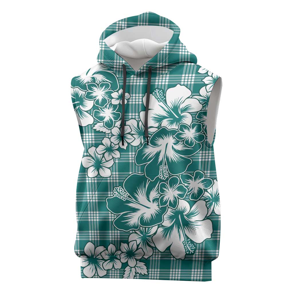 Hibiscus Pakala Aqua Teal Sleeveless Hoodie Tropical Floral Stylized - Polynesian Pride
