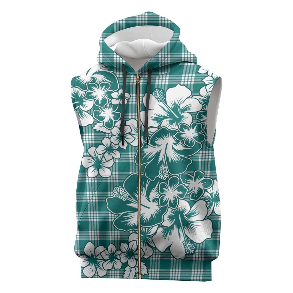 Hibiscus Pakala Aqua Teal Sleeveless Zip Hoodie Tropical Floral Stylized - Polynesian Pride