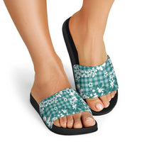 Hibiscus Pakala Aqua Teal Slide Sandals Tropical Floral Stylized - Polynesian Pride