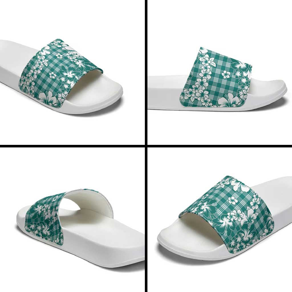Hibiscus Pakala Aqua Teal Slide Sandals Tropical Floral Stylized - Polynesian Pride
