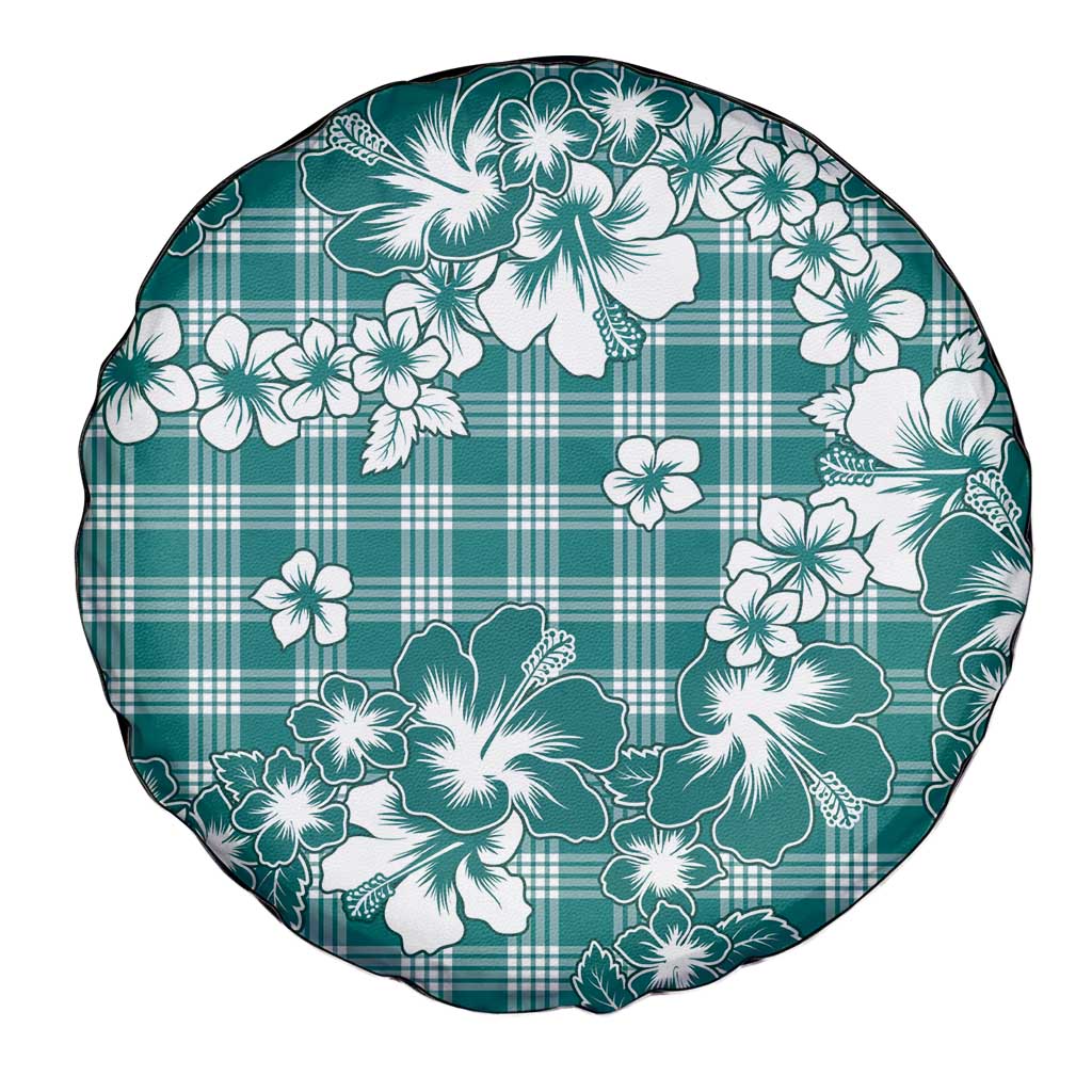 Hibiscus Pakala Aqua Teal Spare Tire Cover Tropical Floral Stylized - Polynesian Pride