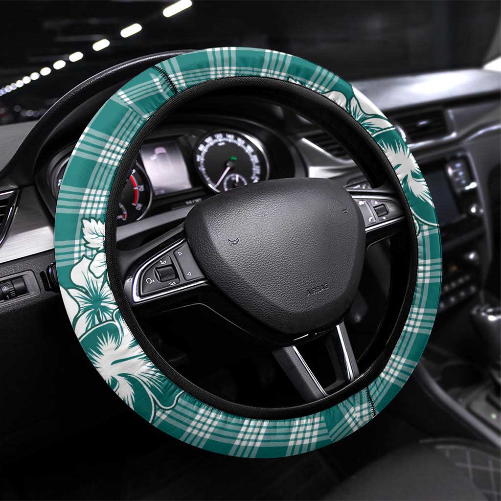 Hibiscus Pakala Aqua Teal Steering Wheel Cover Tropical Floral Stylized - Polynesian Pride