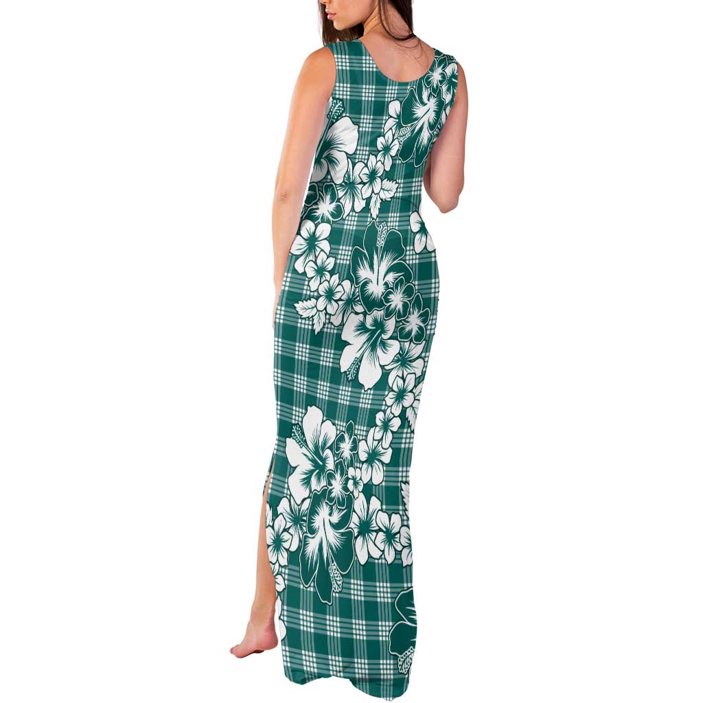 Hibiscus Pakala Aqua Teal Tank Maxi Dress Tropical Floral Stylized - Polynesian Pride
