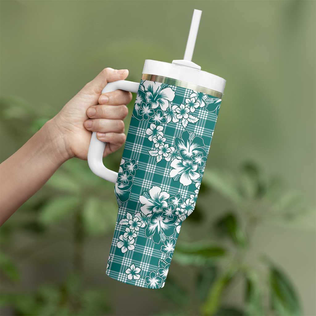 Hibiscus Pakala Aqua Teal Tumbler With Handle Tropical Floral Stylized - Polynesian Pride