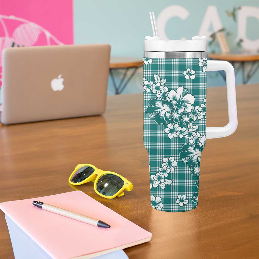 Hibiscus Pakala Aqua Teal Tumbler With Handle Tropical Floral Stylized - Polynesian Pride