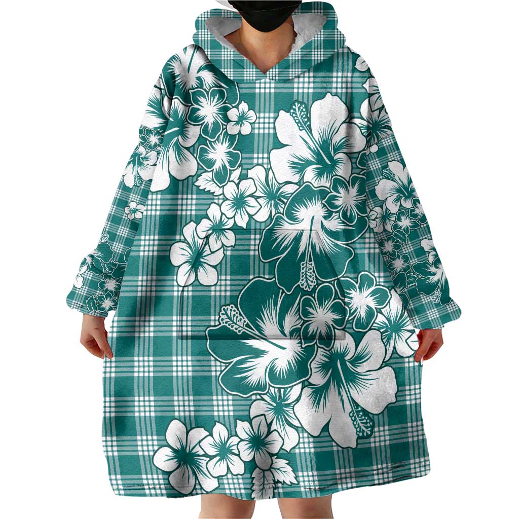 Hibiscus Pakala Aqua Teal Wearable Blanket Hoodie Tropical Floral Stylized - Polynesian Pride
