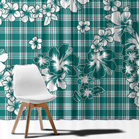 Hibiscus Pakala Aqua Teal Window Curtain Tropical Floral Stylized - Polynesian Pride