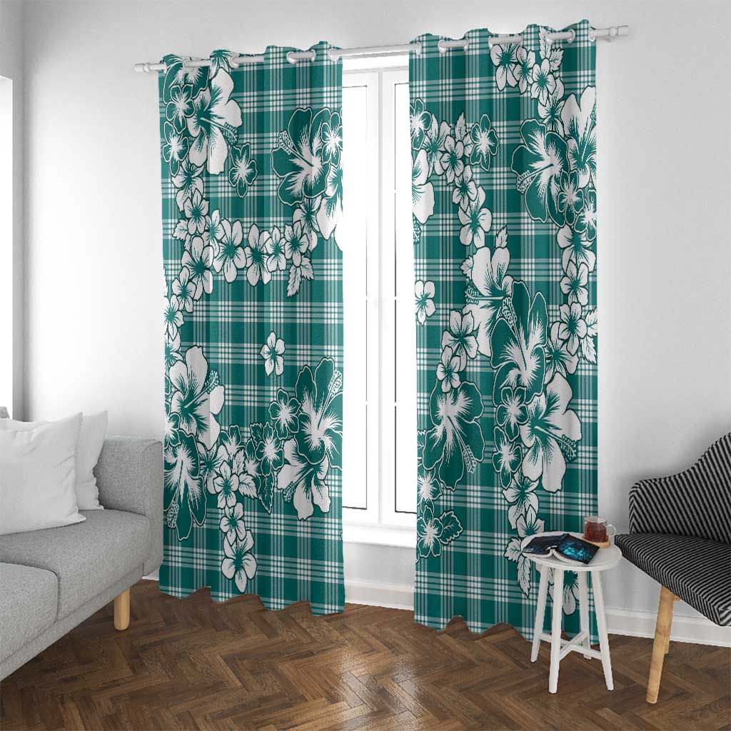 Hibiscus Pakala Aqua Teal Window Curtain Tropical Floral Stylized - Polynesian Pride