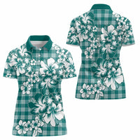 Hibiscus Pakala Aqua Teal Women Polo Shirt Tropical Floral Stylized - Polynesian Pride
