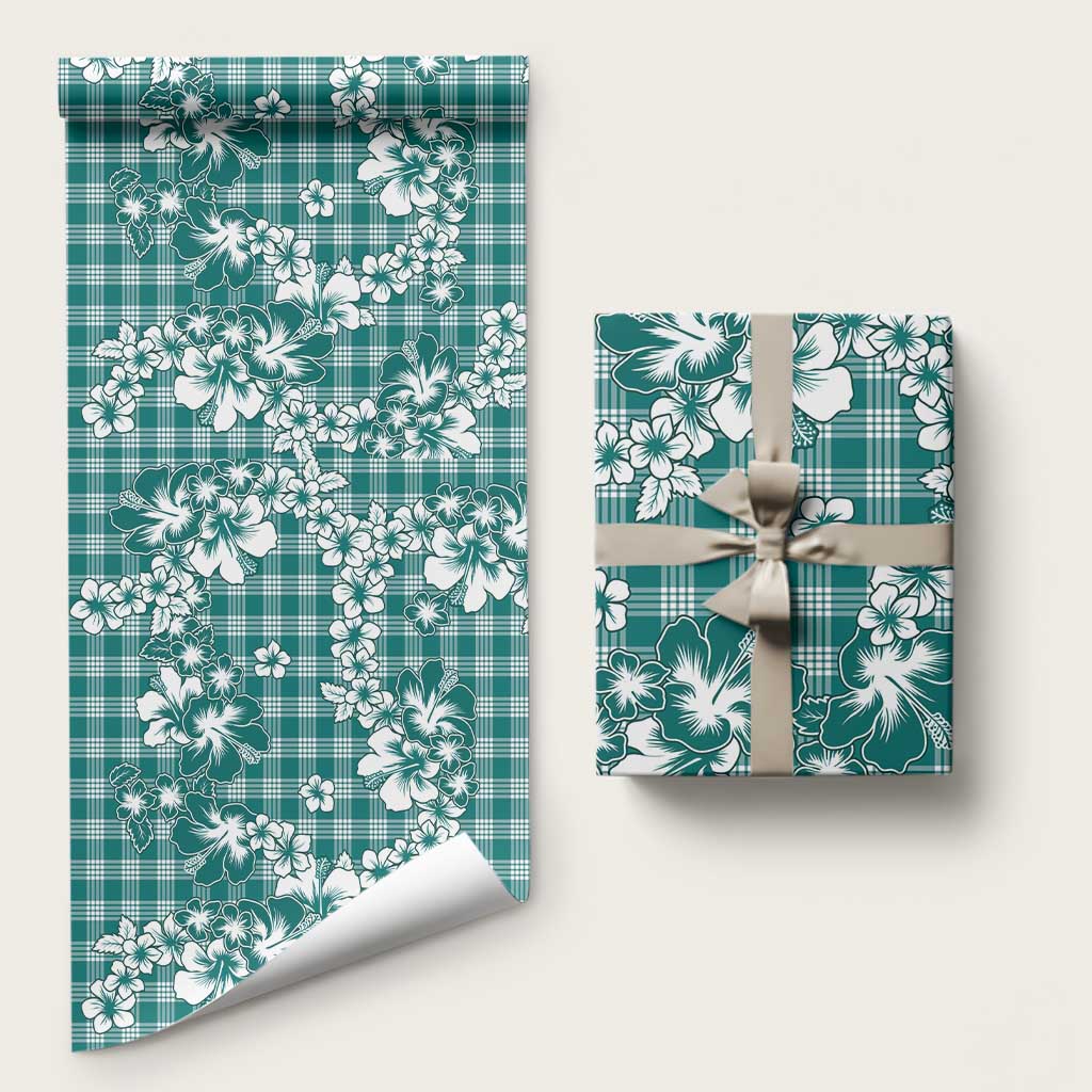 Hibiscus Pakala Aqua Teal Wrapping Paper Tropical Floral Stylized - Polynesian Pride