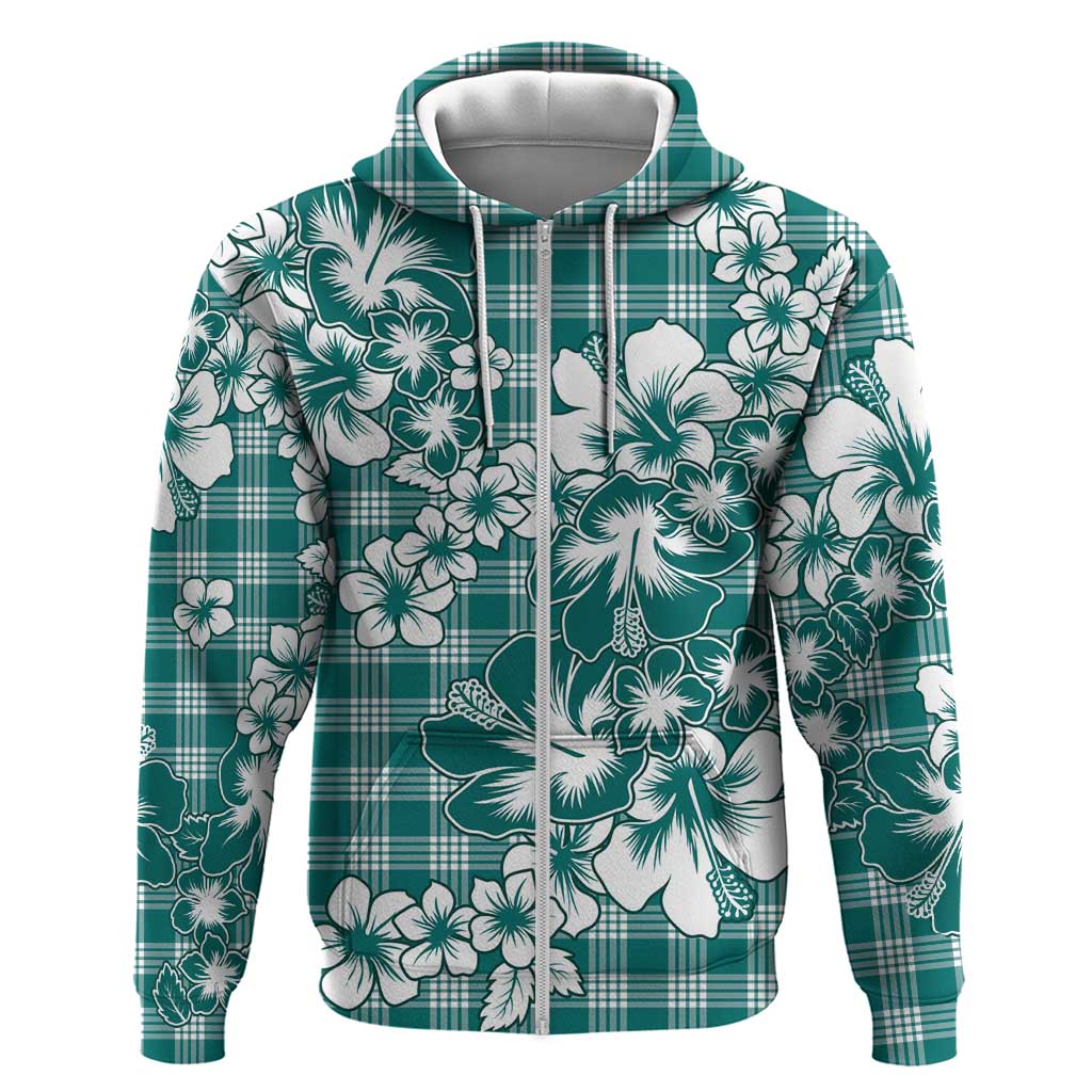 Hibiscus Pakala Aqua Teal Zip Hoodie Tropical Floral Stylized - Polynesian Pride