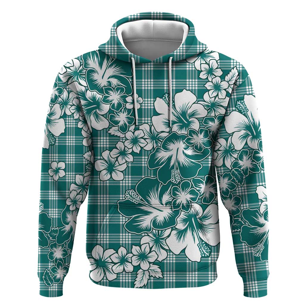 Hibiscus Pakala Aqua Teal Zip Hoodie Tropical Floral Stylized - Polynesian Pride