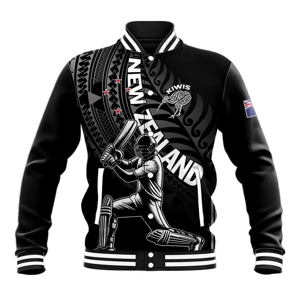 Custom New Zealand Cricket Baseball Jacket Maori Kiwi Black Fern