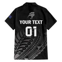 Custom New Zealand Cricket Family Matching Short Sleeve Bodycon Dress and Hawaiian Shirt Maori Kiwi Black Fern