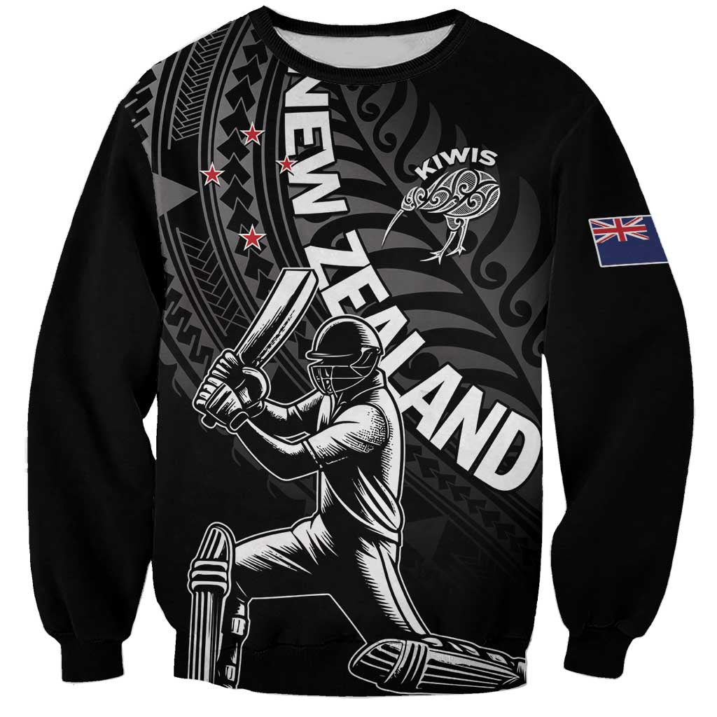 Custom New Zealand Cricket Sweatshirt Maori Kiwi Black Fern