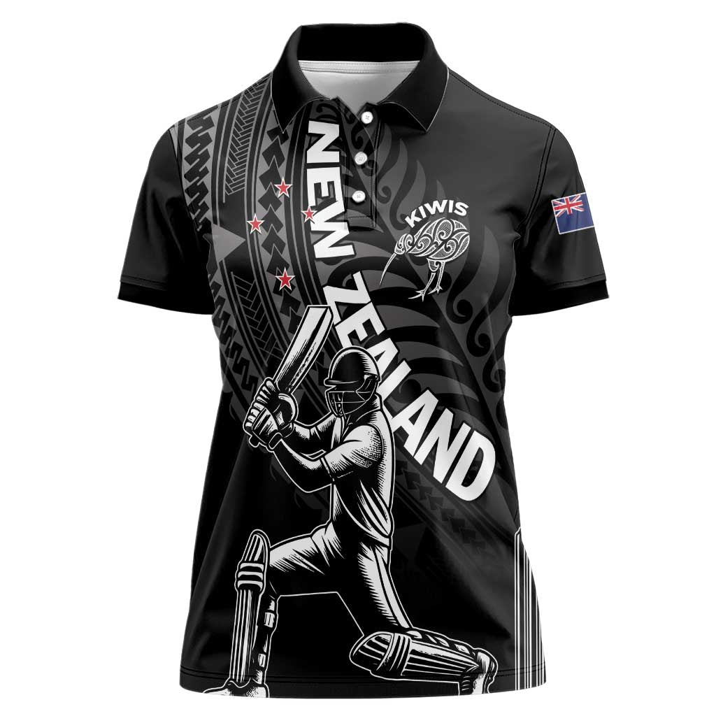 Custom New Zealand Cricket Women Polo Shirt Maori Kiwi Black Fern
