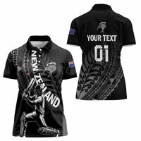 Custom New Zealand Cricket Women Polo Shirt Maori Kiwi Black Fern
