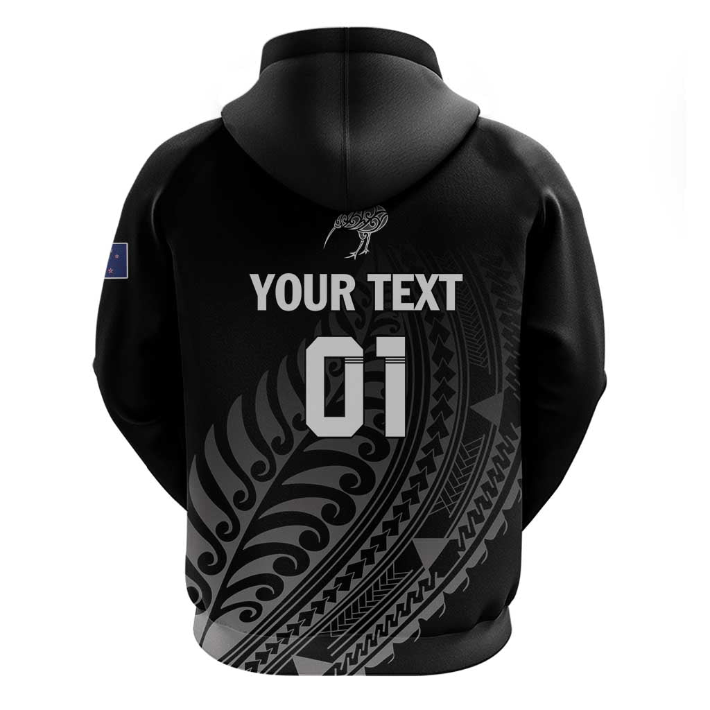 Custom New Zealand Cricket Zip Hoodie Maori Kiwi Black Fern