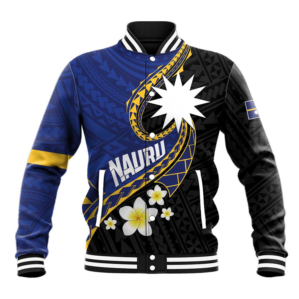 Personalised Nauru Baseball Jacket Naoero Proud Plumeria LT01 Unisex Blue - Polynesian Pride