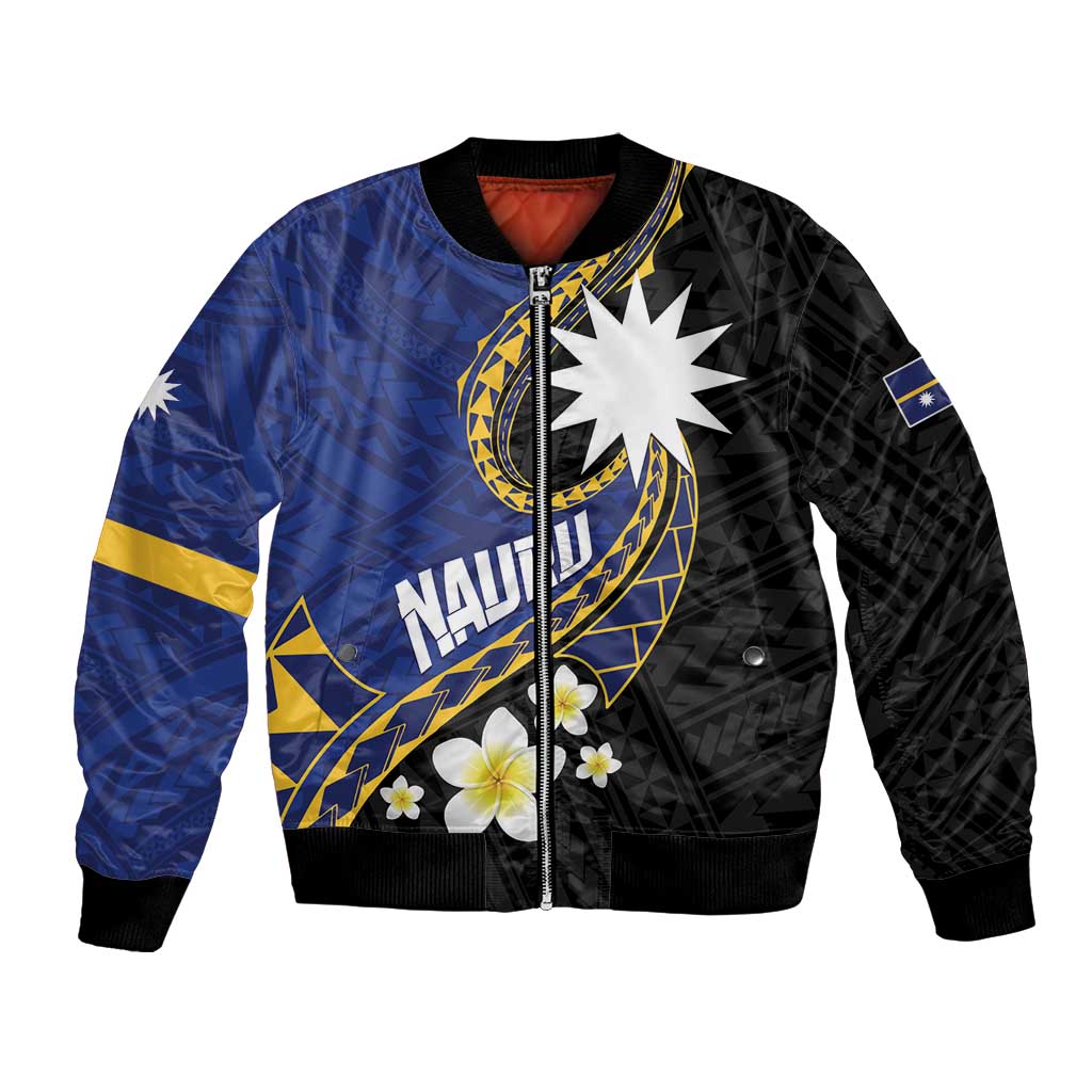Personalised Nauru Bomber Jacket Naoero Proud Plumeria LT01 Unisex Blue - Polynesian Pride