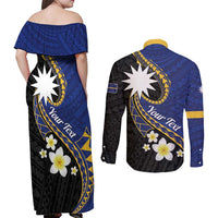 Personalised Nauru Couples Matching Off Shoulder Maxi Dress and Long Sleeve Button Shirt Naoero Proud Plumeria
