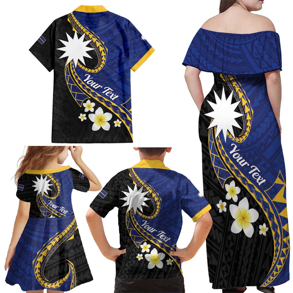 Personalised Nauru Family Matching Off Shoulder Maxi Dress and Hawaiian Shirt Naoero Proud Plumeria