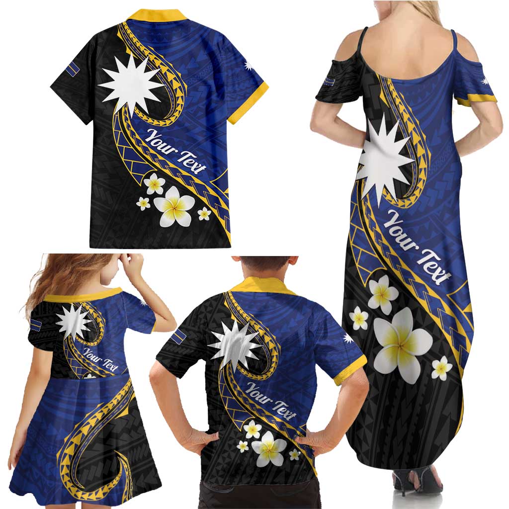 Personalised Nauru Family Matching Summer Maxi Dress and Hawaiian Shirt Naoero Proud Plumeria