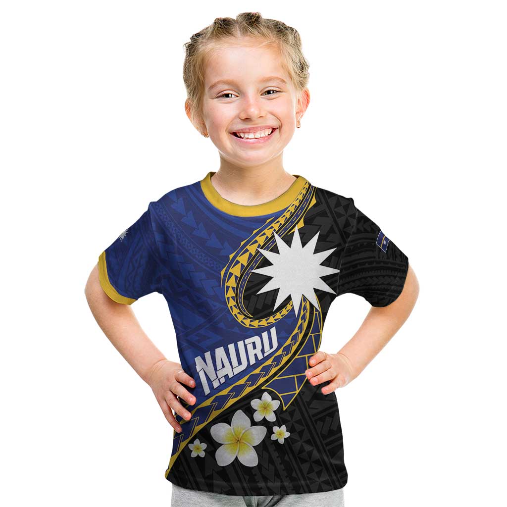 Personalised Nauru Kid T Shirt Naoero Proud Plumeria LT01 Blue - Polynesian Pride