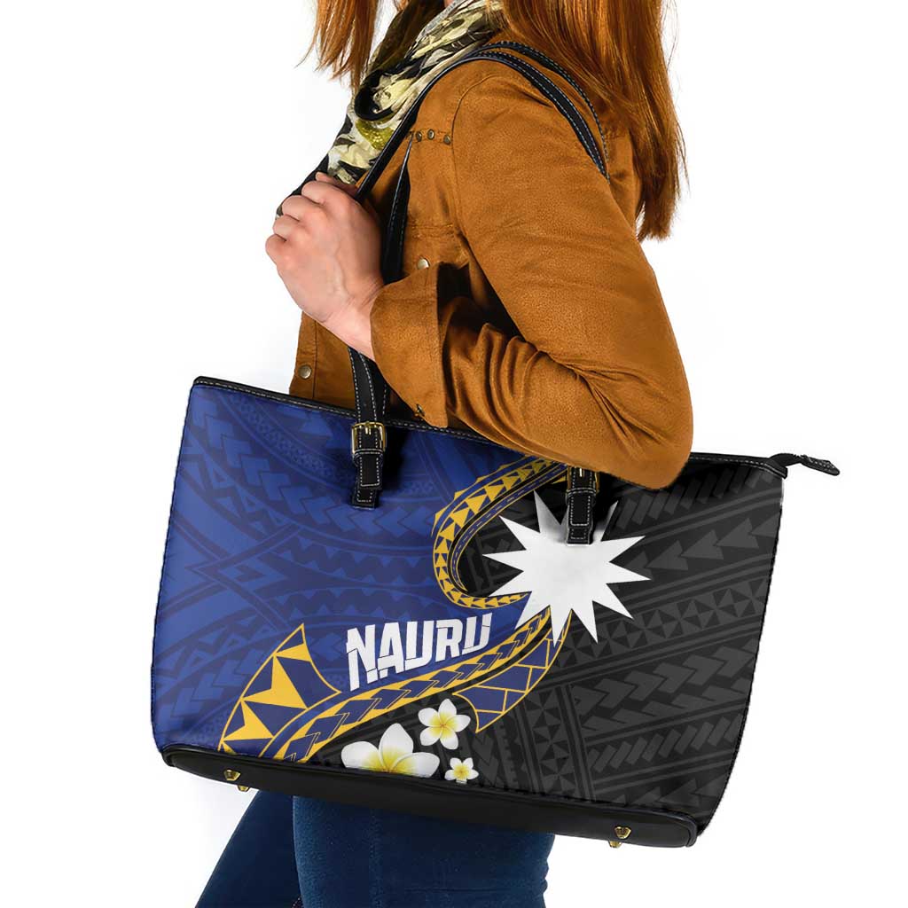 Nauru Leather Tote Bag Naoero Proud Plumeria LT01 Blue - Polynesian Pride
