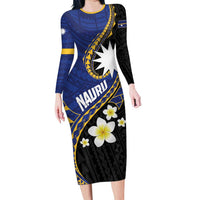 Personalised Nauru Long Sleeve Bodycon Dress Naoero Proud Plumeria