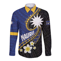 Personalised Nauru Long Sleeve Button Shirt Naoero Proud Plumeria