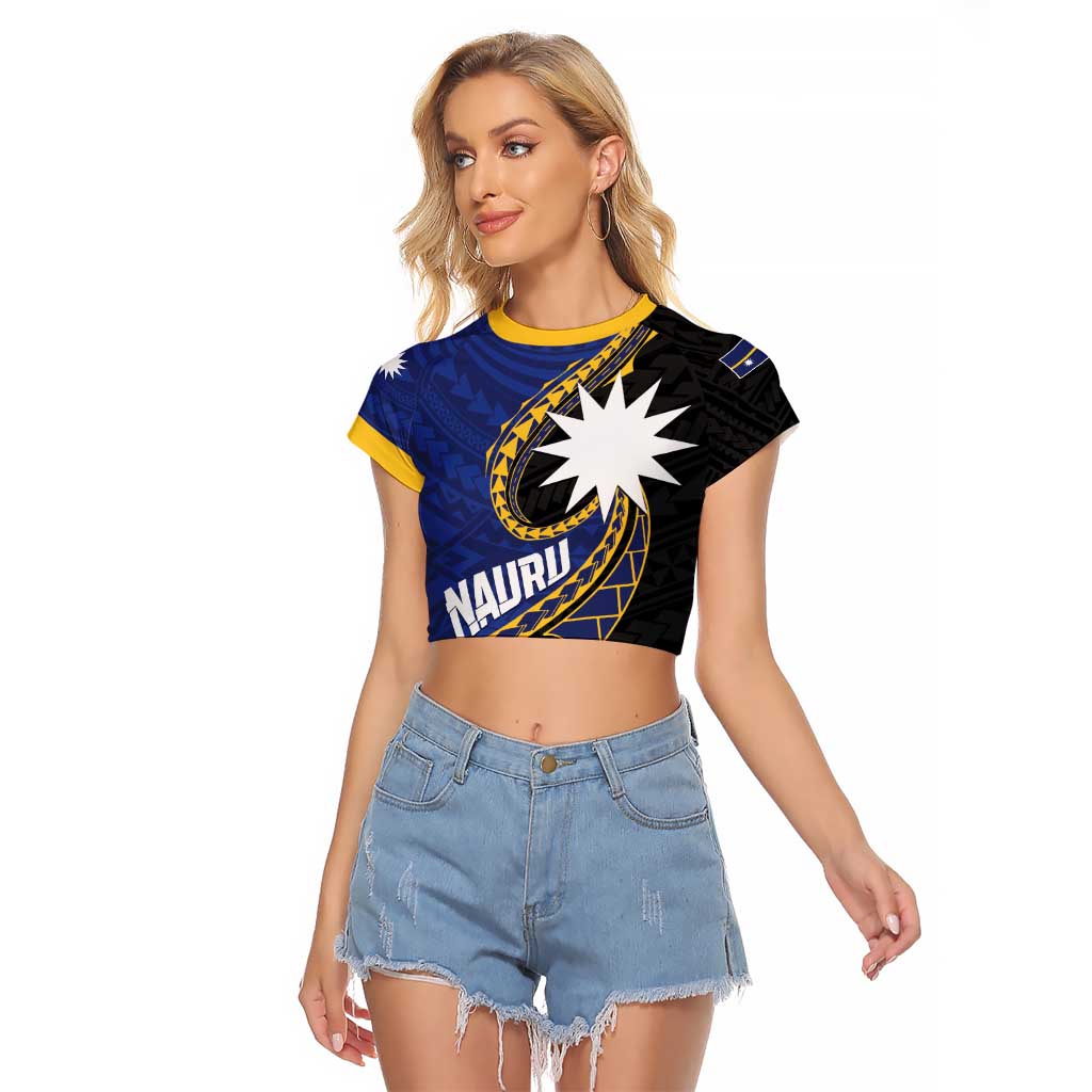 Personalised Nauru Raglan Cropped T Shirt Naoero Proud Plumeria LT01 Female Blue - Polynesian Pride
