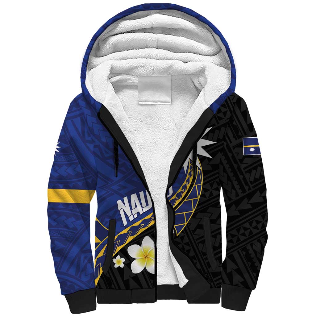 Personalised Nauru Sherpa Hoodie Naoero Proud Plumeria LT01 Unisex Blue - Polynesian Pride