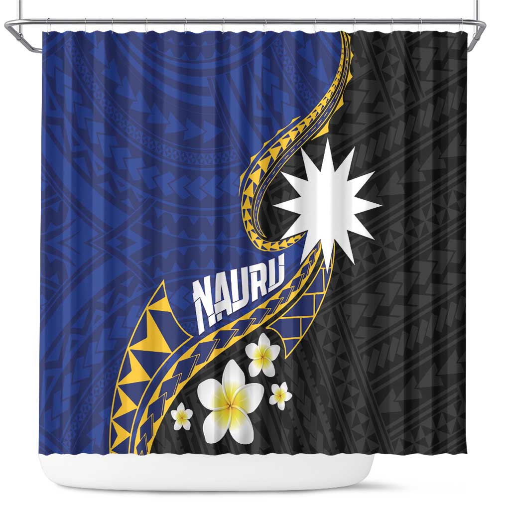 Nauru Shower Curtain Naoero Proud Plumeria LT01 Blue - Polynesian Pride