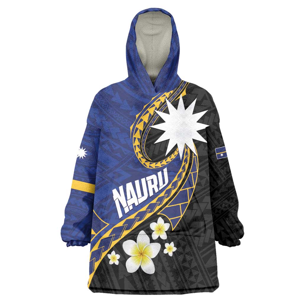 Personalised Nauru Wearable Blanket Hoodie Naoero Proud Plumeria LT01 One Size Blue - Polynesian Pride