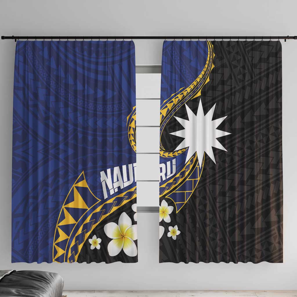 Nauru Window Curtain Naoero Proud Plumeria LT01 With Hooks Blue - Polynesian Pride