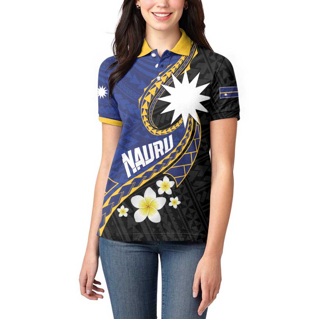Personalised Nauru Women Polo Shirt Naoero Proud Plumeria