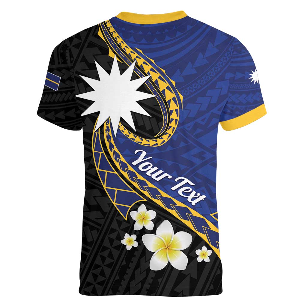 Personalised Nauru Women V-Neck T-Shirt Naoero Proud Plumeria