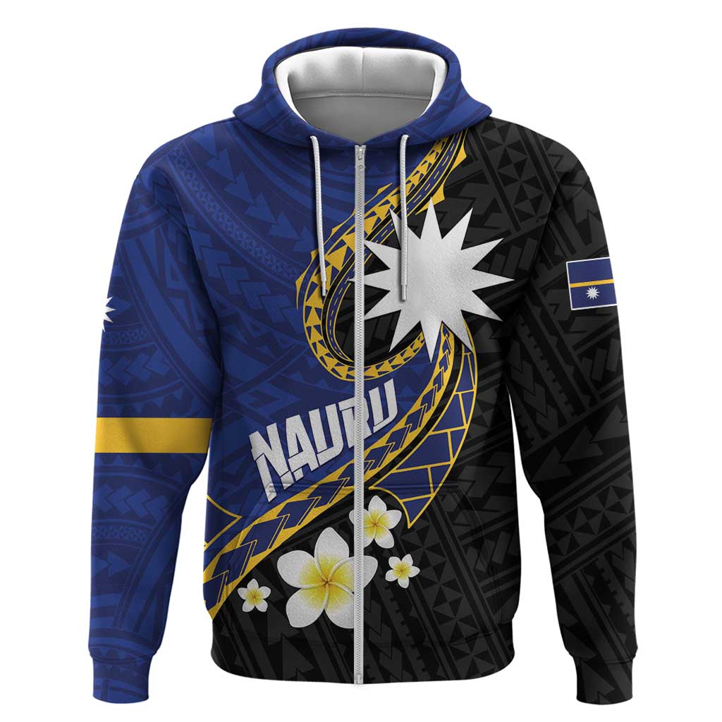 Personalised Nauru Zip Hoodie Naoero Proud Plumeria LT01 Zip Hoodie Blue - Polynesian Pride
