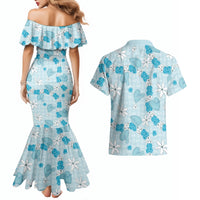 Hawaii Anthurium Tiare Pikake Lei Couples Matching Mermaid Dress and Hawaiian Shirt UliUli Lauhala Art Pattern