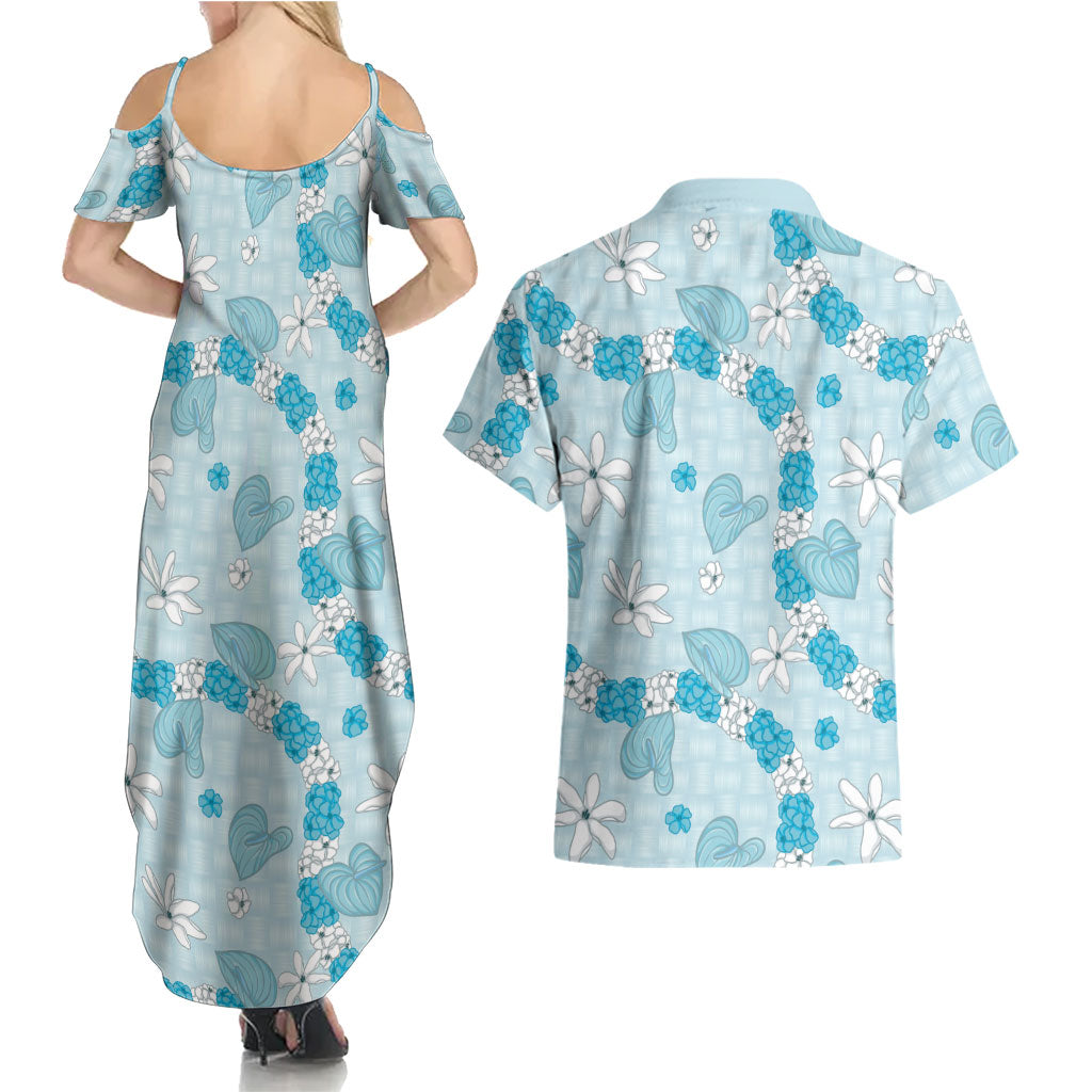 Hawaii Anthurium Tiare Pikake Lei Couples Matching Summer Maxi Dress and Hawaiian Shirt UliUli Lauhala Art Pattern LT01 - Polynesian Pride