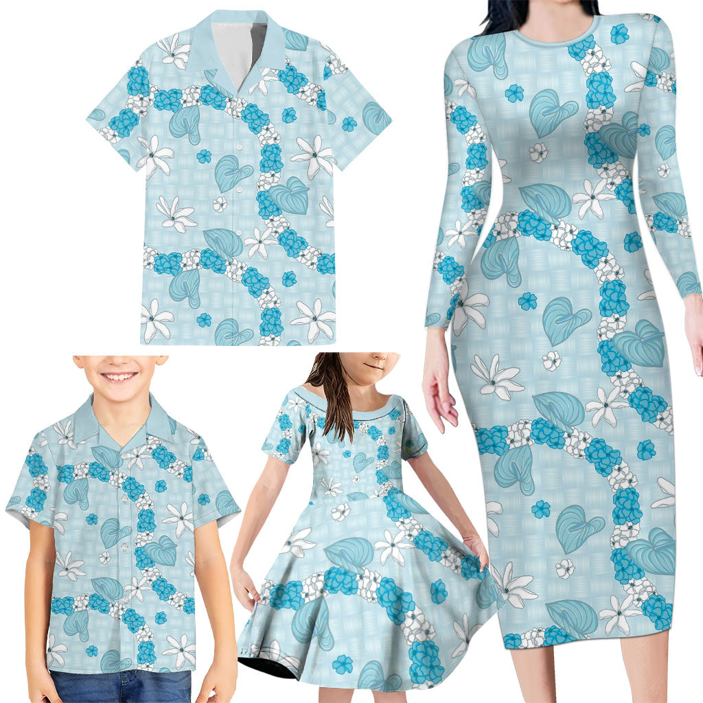 Hawaii Anthurium Tiare Pikake Lei Family Matching Long Sleeve Bodycon Dress and Hawaiian Shirt UliUli Lauhala Art Pattern