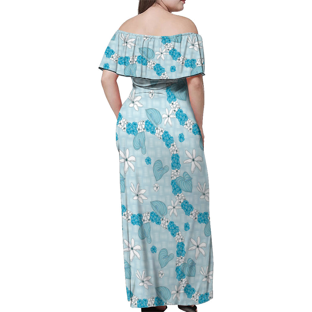 Hawaii Anthurium Tiare Pikake Lei Family Matching Off Shoulder Maxi Dress and Hawaiian Shirt UliUli Lauhala Art Pattern