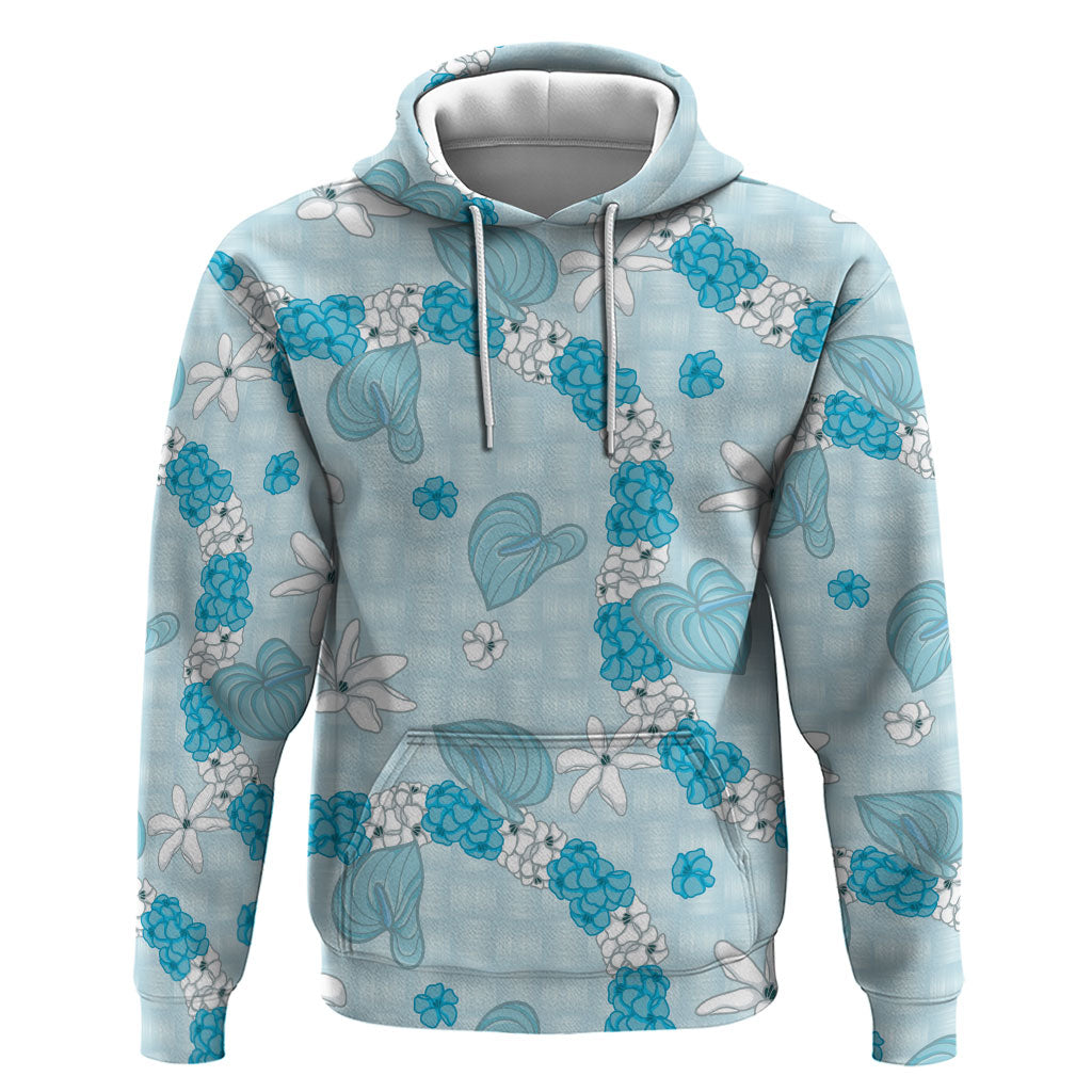 Hawaii Anthurium Tiare Pikake Lei Hoodie UliUli Lauhala Art Pattern LT01 Pullover Hoodie Blue - Polynesian Pride