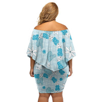 Hawaii Anthurium Tiare Pikake Lei Off Shoulder Short Dress UliUli Lauhala Art Pattern LT01 - Polynesian Pride