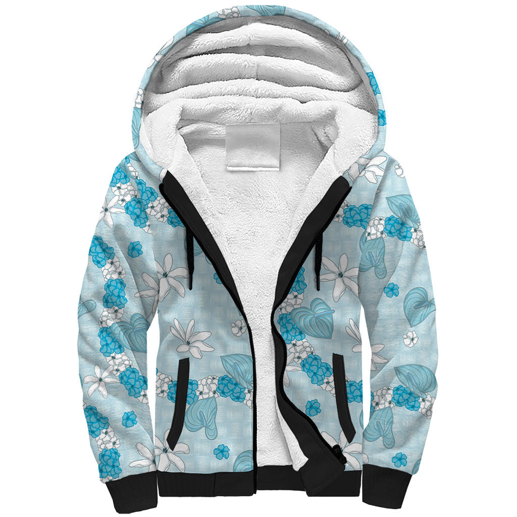 Hawaii Anthurium Tiare Pikake Lei Sherpa Hoodie UliUli Lauhala Art Pattern