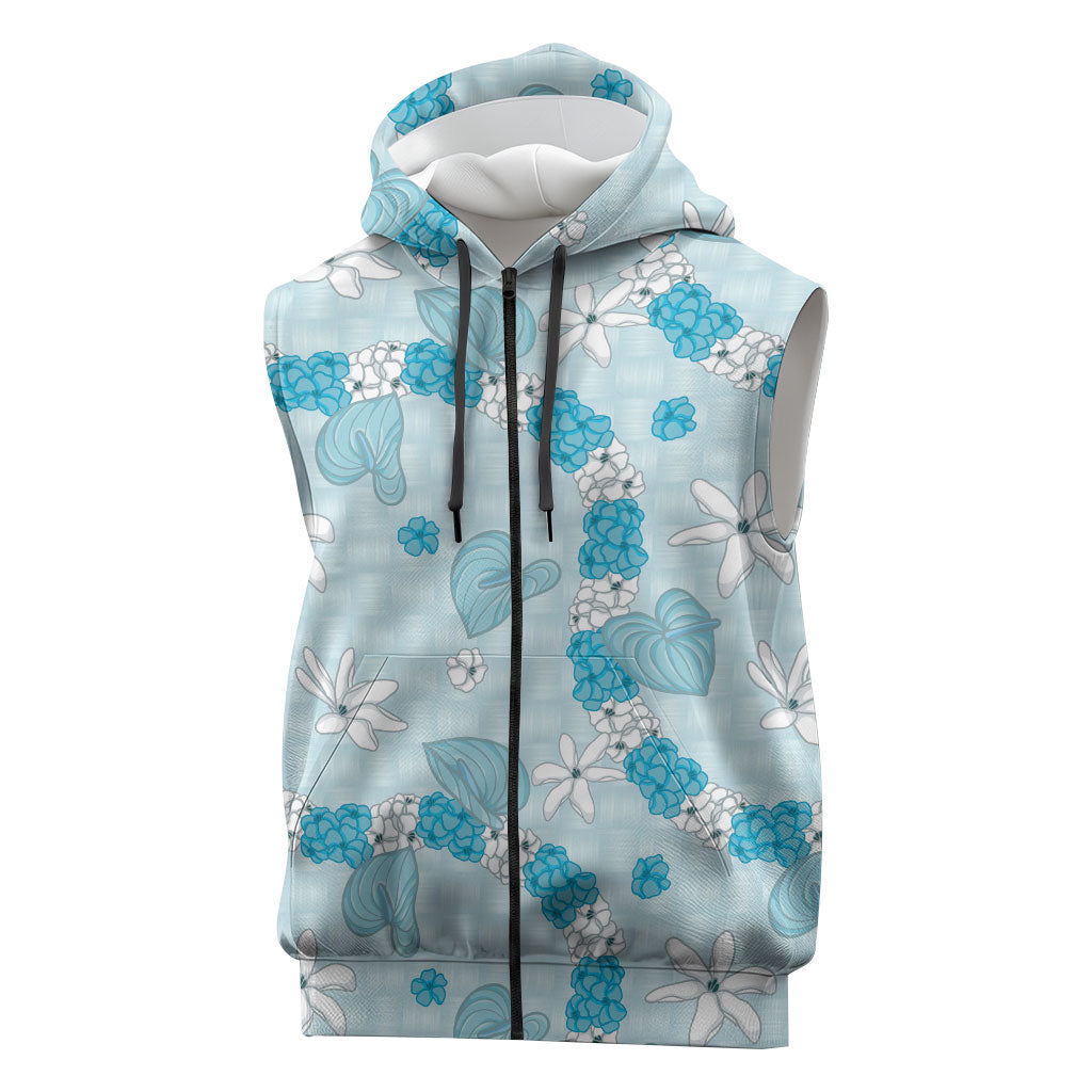 Hawaii Anthurium Tiare Pikake Lei Sleeveless Zip Hoodie UliUli Lauhala Art Pattern LT01 Blue - Polynesian Pride