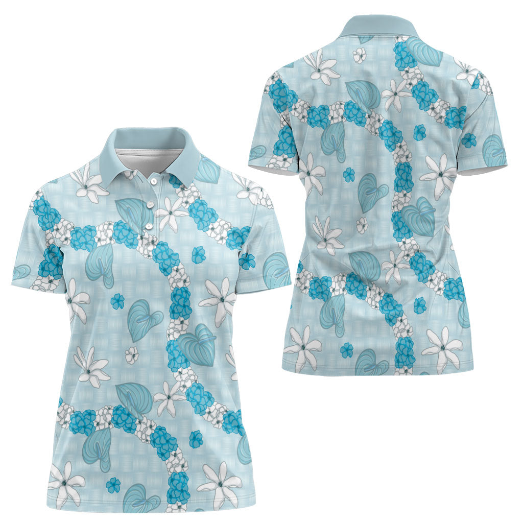 Hawaii Anthurium Tiare Pikake Lei Women Polo Shirt UliUli Lauhala Art Pattern LT01 - Polynesian Pride