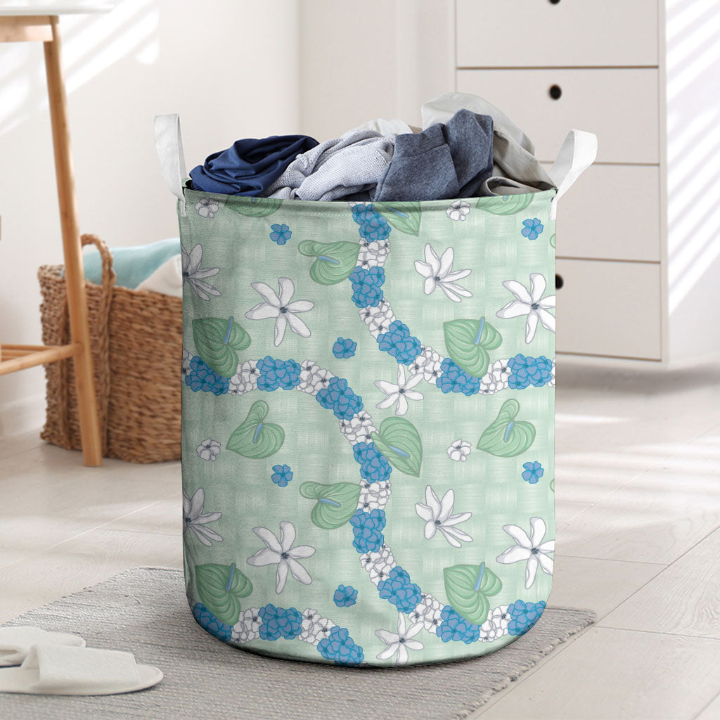 Hawaii Anthurium Tiare Pikake Lei Laundry Basket Omaomao Lauhala Art Pattern LT01 Green - Polynesian Pride